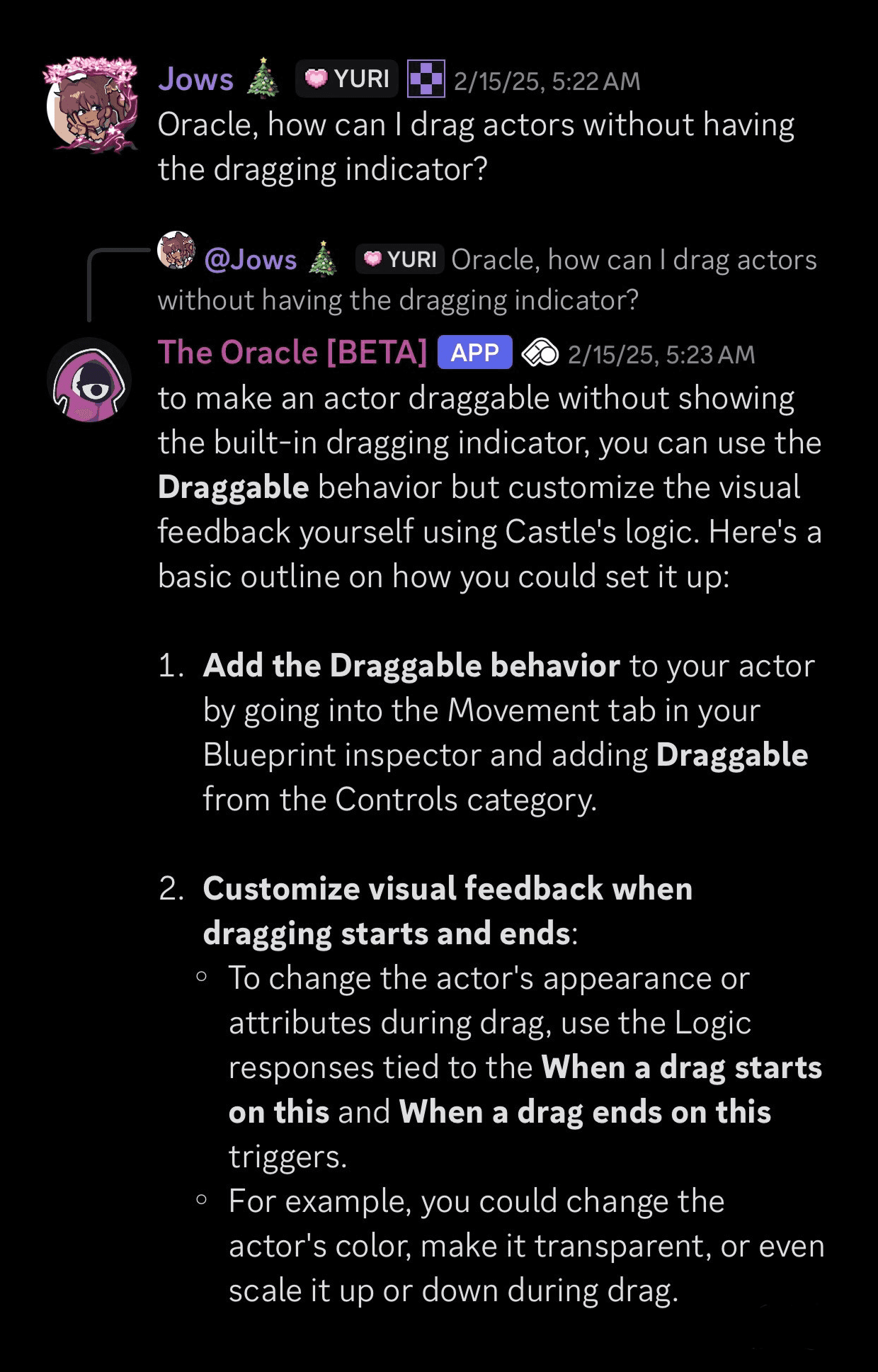 Oracle response example